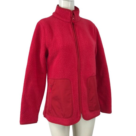 T BY TALBOTS ~ WOMENS SMALL ~ RED FLEECE CARGO FULL ZIP JACKET - Picture 1 of 7
